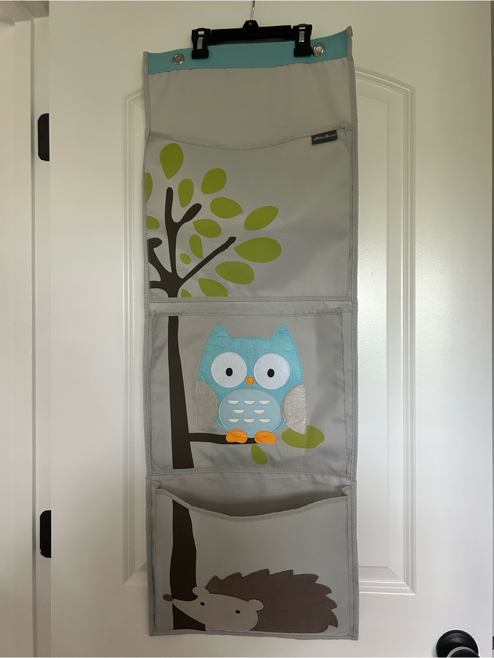Eddie Bauer Gray and Turquoise Owl & Hedgehog Hanging Organizer
